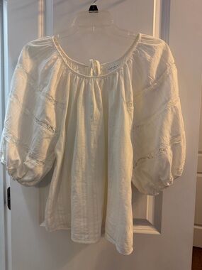 sundays Cream Boho Puff-Sleeve Peasant Top